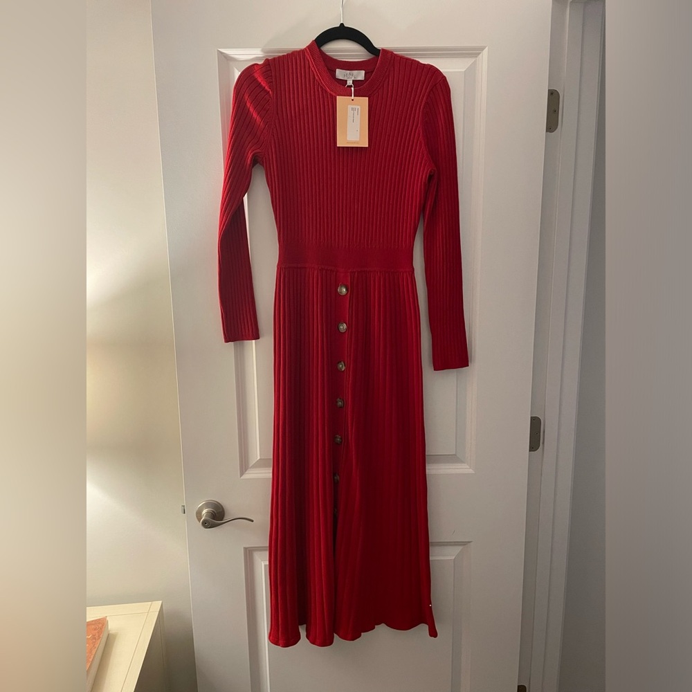 Lela Rose Pearl button front knit dress